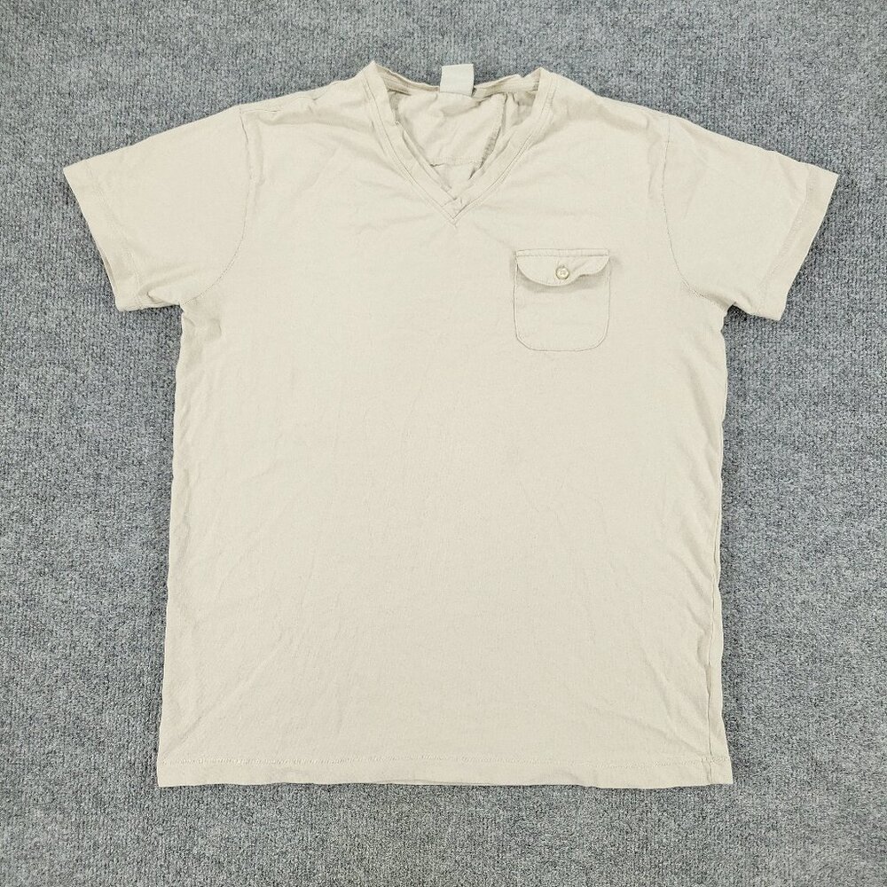 Primo Emporio Shirt Men's Large Beige V-Neck Short Sleeve Pocket Pullover Adult